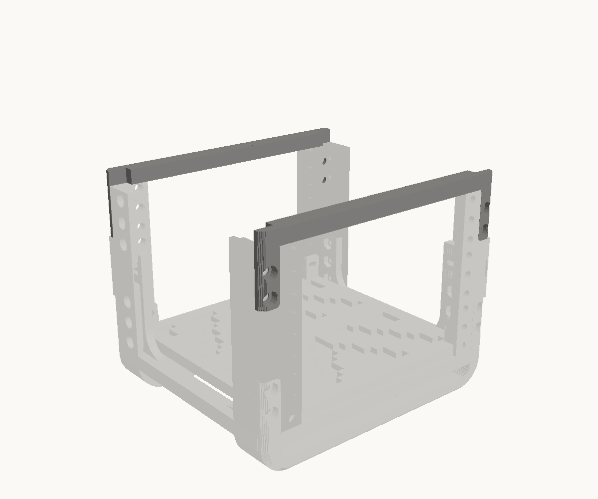 Step 4: Close the top with a bar at each end. The parts for this step are drawn dark; what is already in place is drawn light.