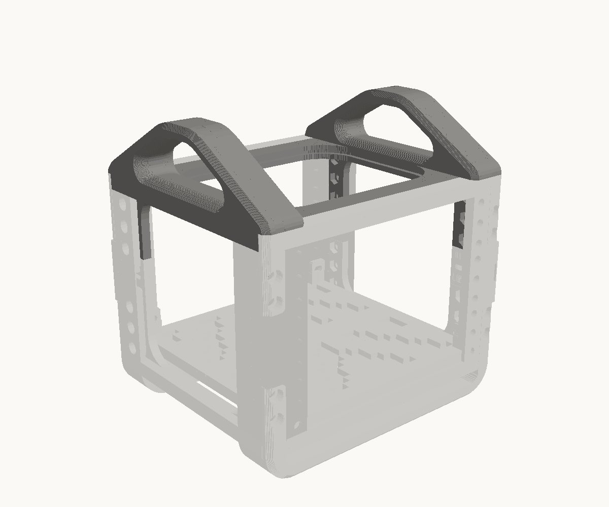 Step 5: Hang the two handle rails. The parts for this step are drawn dark; what is already in place is drawn light.