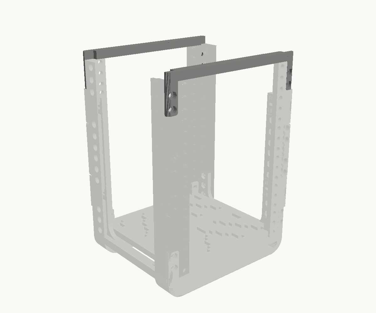 Step 3: Put the top bars back, on the new top. The parts for this step are drawn dark; what is already in place is drawn light.