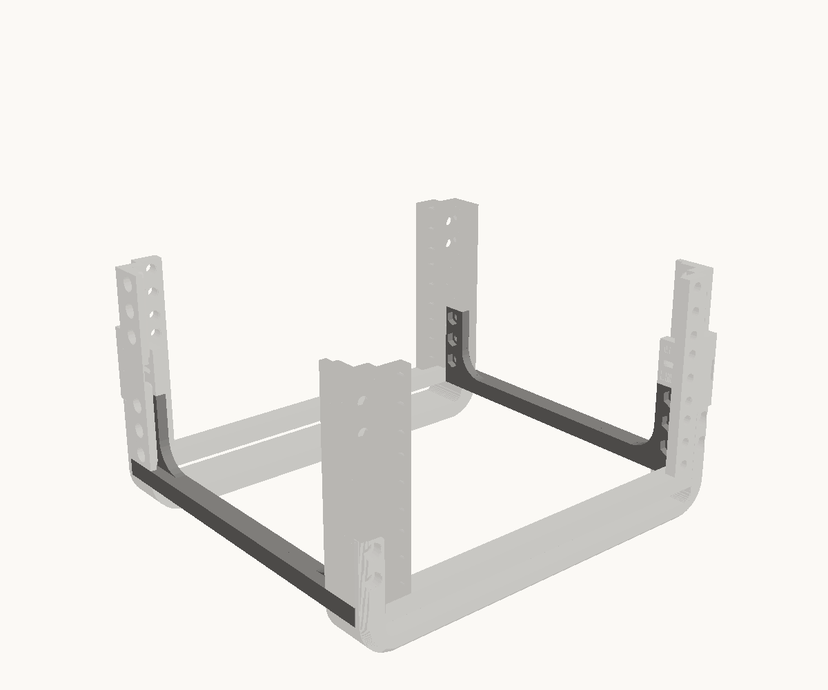 Step 2: Join the two with the side rails. The parts for this step are drawn dark; what is already in place is drawn light.