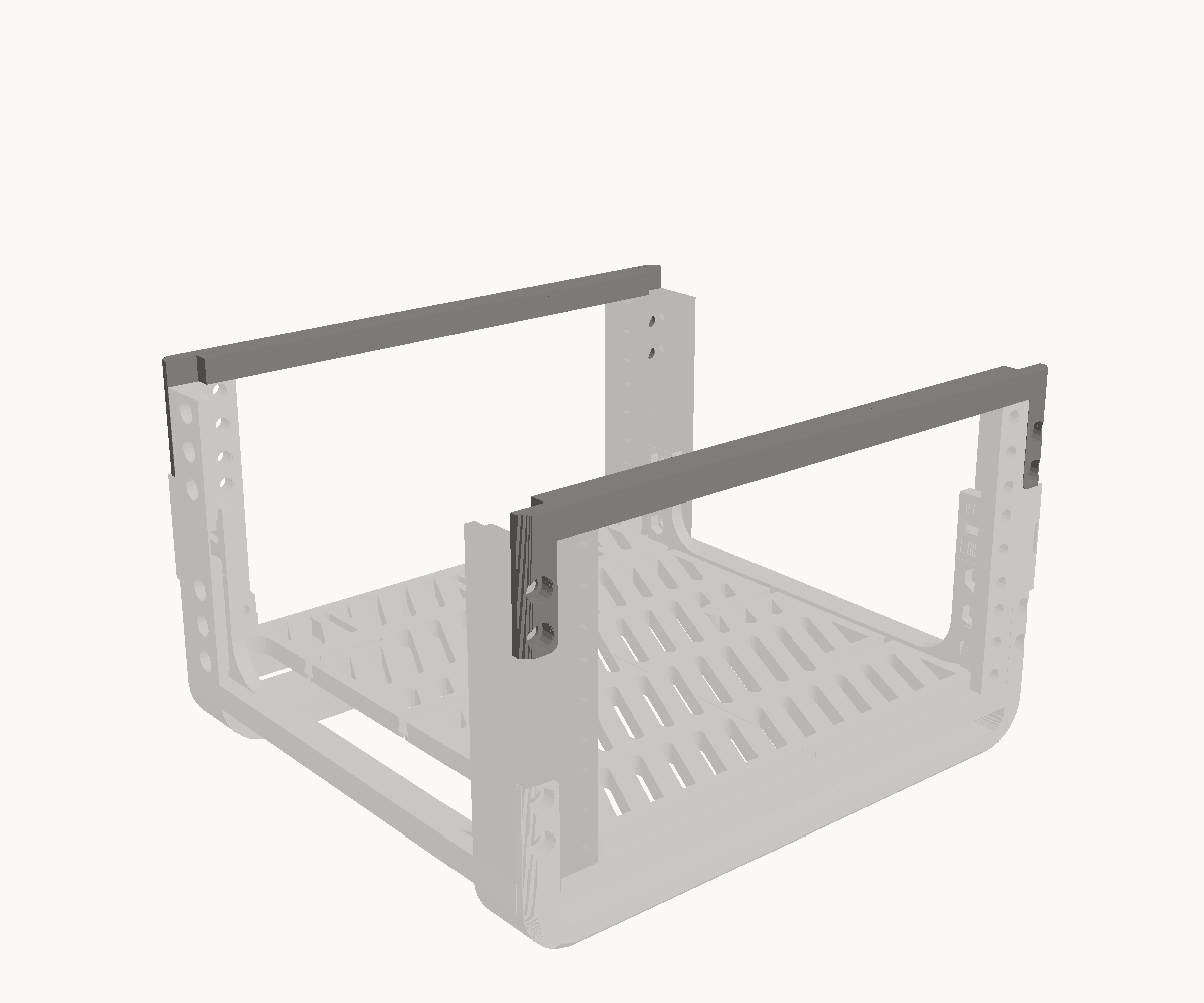 Step 3: Close the top with a bar at each end. The parts for this step are drawn dark; what is already in place is drawn light.