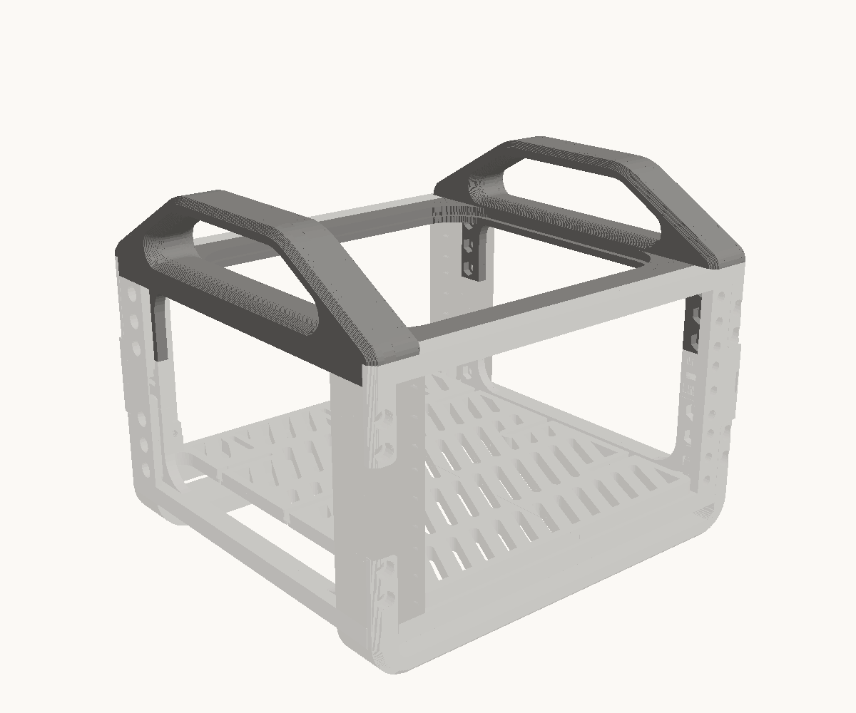 Step 4: Hang the two handle rails. The parts for this step are drawn dark; what is already in place is drawn light.