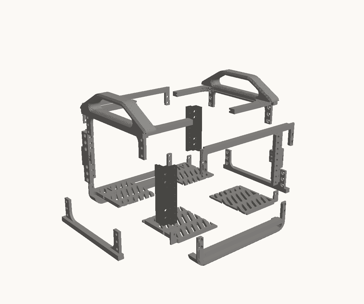 The 3U 10-inch base kit drawn apart: its 16 printed parts, each numbered as in the list beside it.