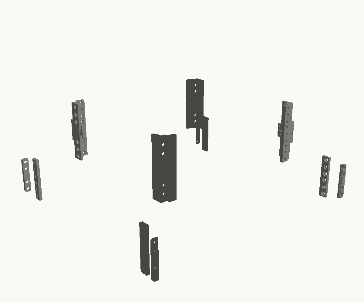 The 3U 10-inch extension drawn apart: its 12 printed parts, each numbered as in the list beside it.